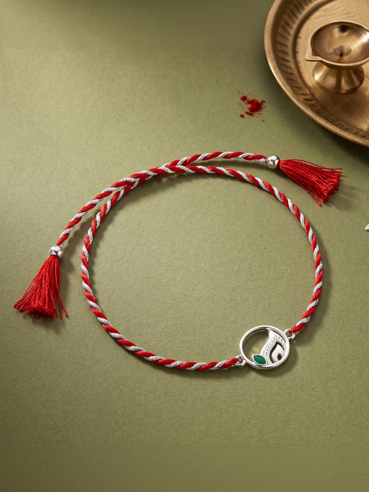 Silver Peacock Feather Rakhi