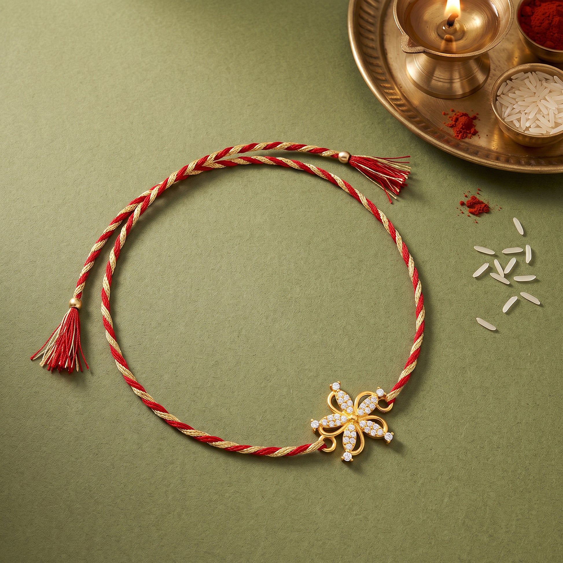 Golden Sparkling Flower Rakhi