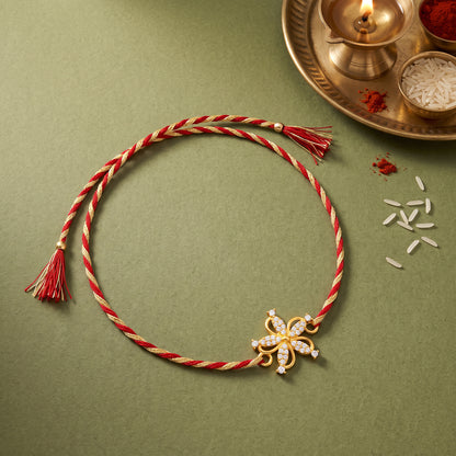 Golden Sparkling Flower Rakhi