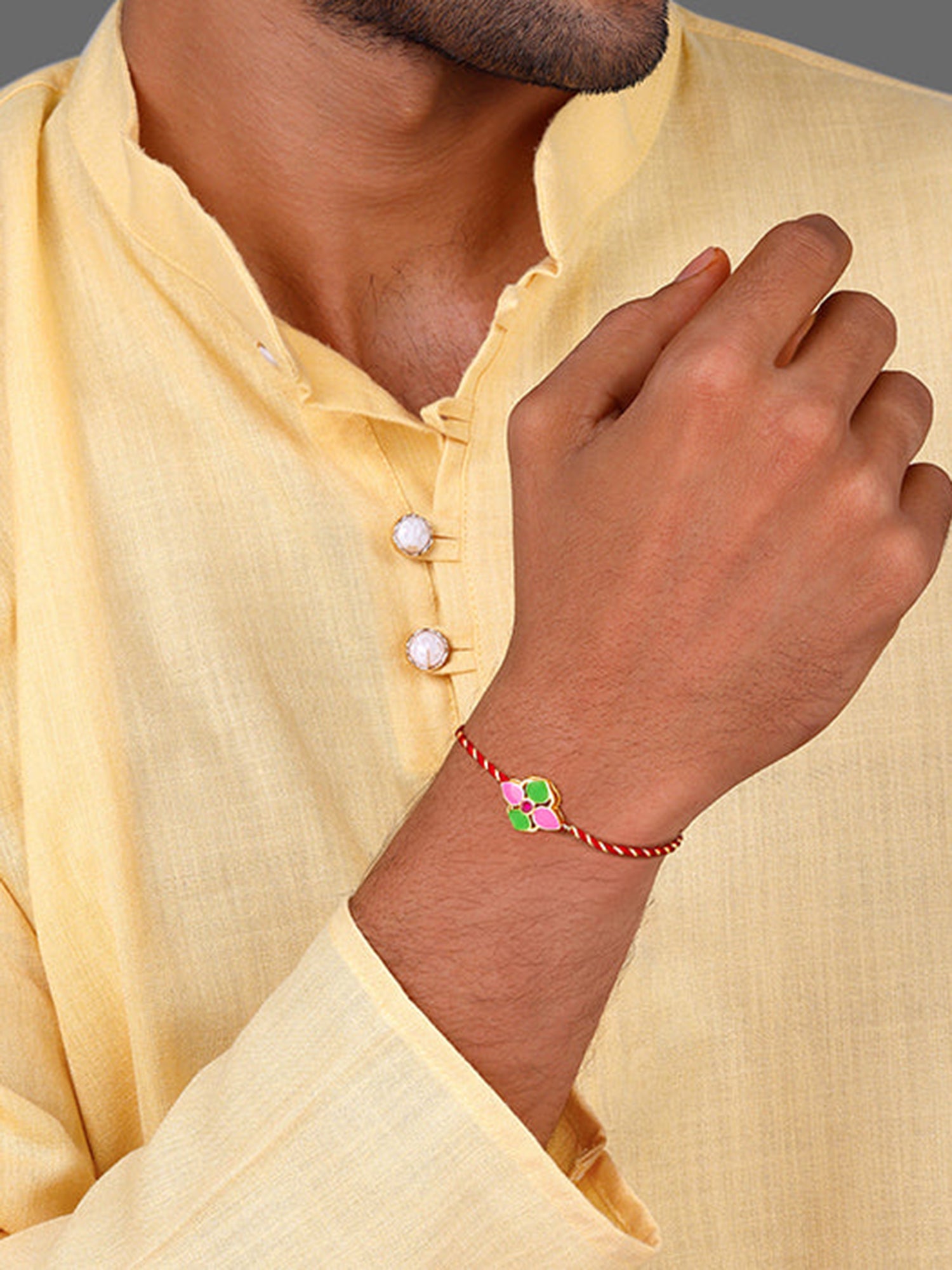 Golden Colourful Floral Rakhi