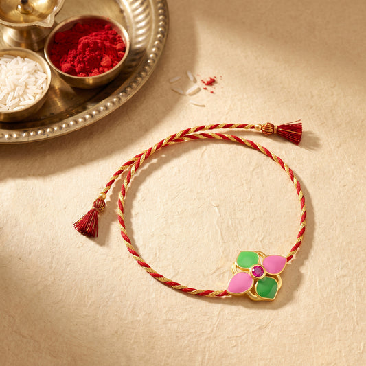 Golden Colourful Floral Rakhi