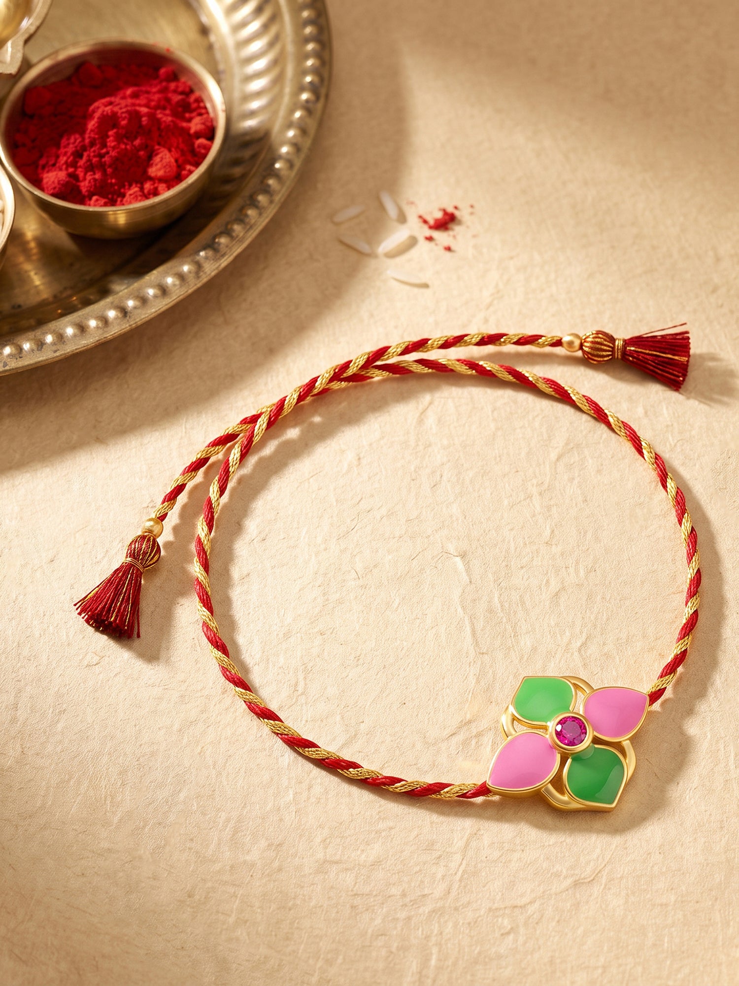 Golden Colourful Floral Rakhi