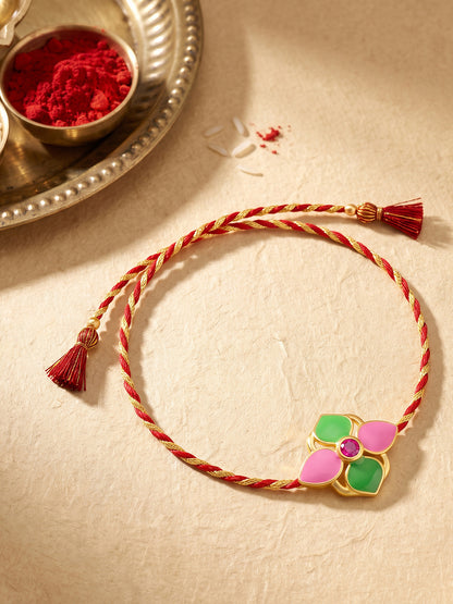 Golden Colourful Floral Rakhi