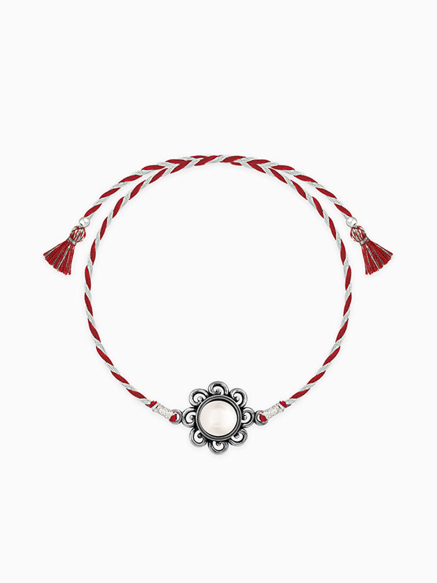 Oxidised Silver Pearl Flower Rakhi