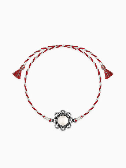 Oxidised Silver Pearl Flower Rakhi