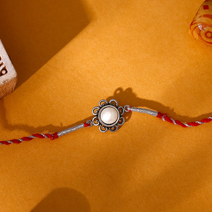 Oxidised Silver Pearl Flower Rakhi