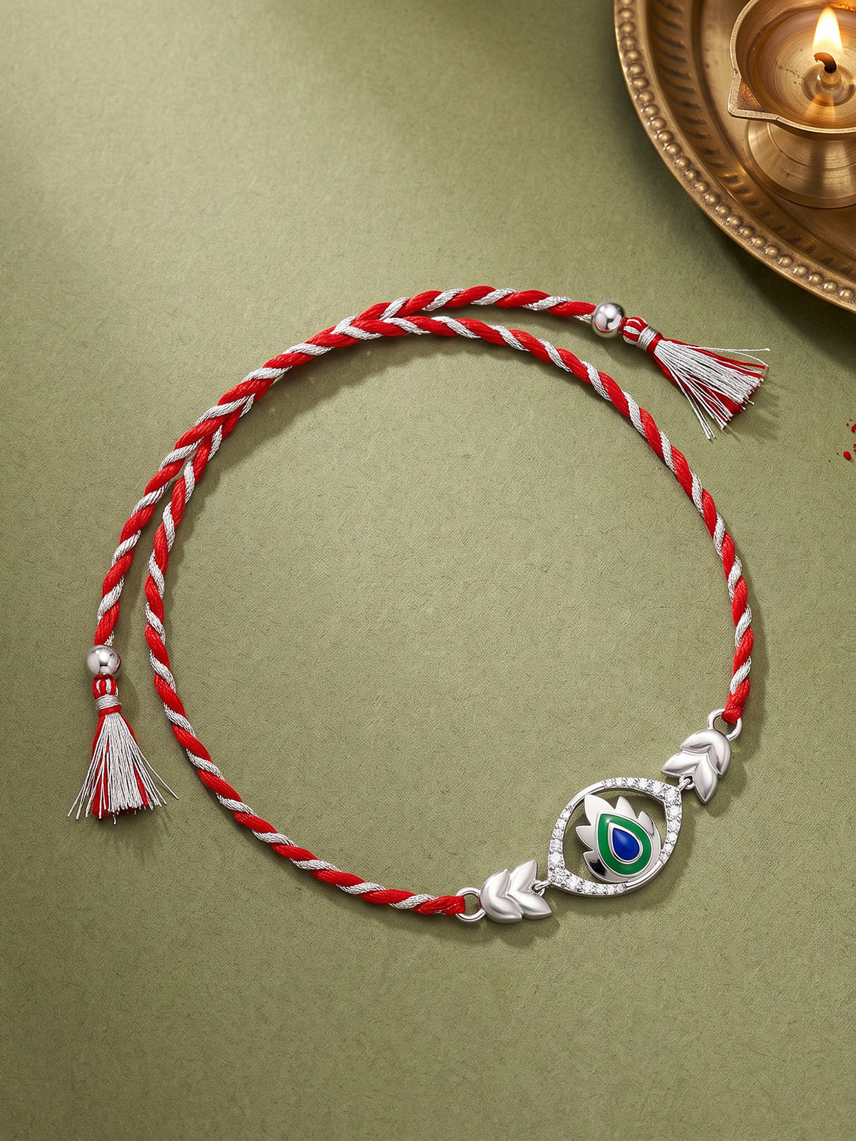 Silver Elegant Peacock Feather Rakhi