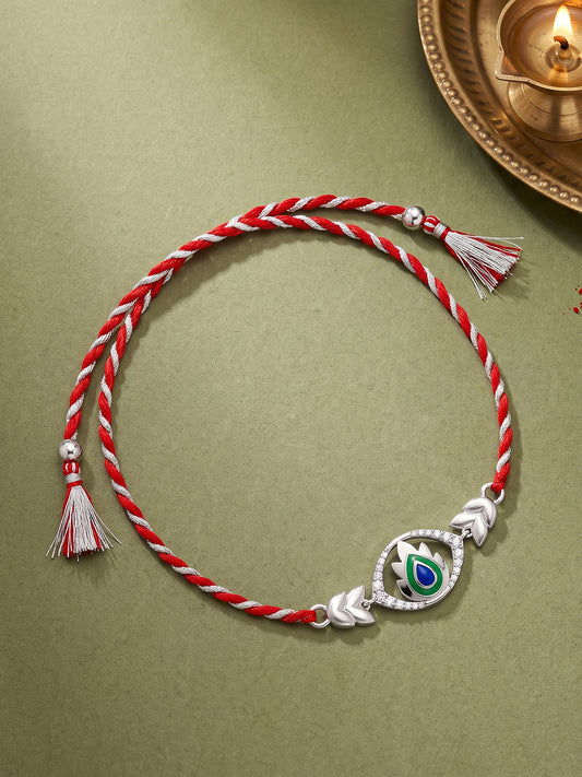 Silver Elegant Peacock Feather Rakhi
