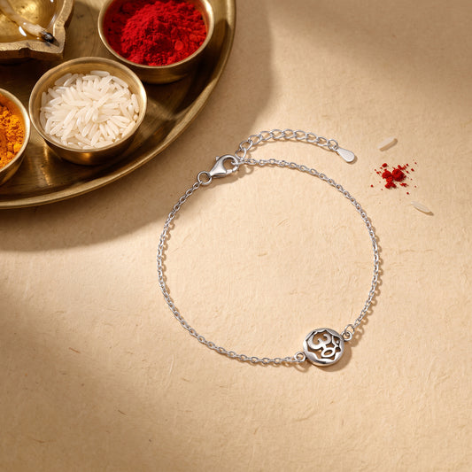Silver Om Sphere Bracelet Rakhi