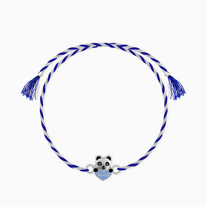 Silver Blue Heart Panda Rakhi for Kids