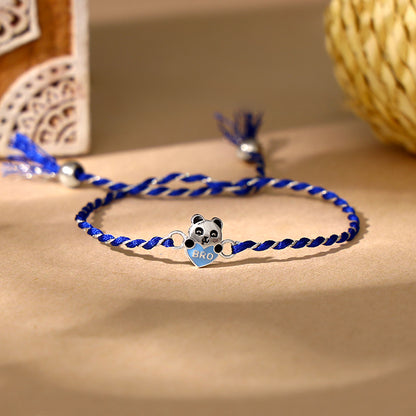 Silver Blue Heart Panda Rakhi for Kids