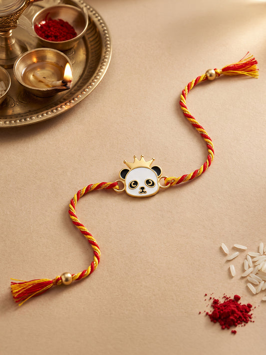 Golden Crowing Panda Rakhi for Kids