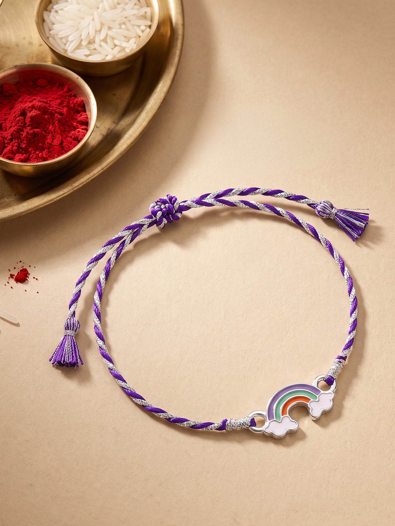 Silver Colourful Rainbow Rakhi  for Kids