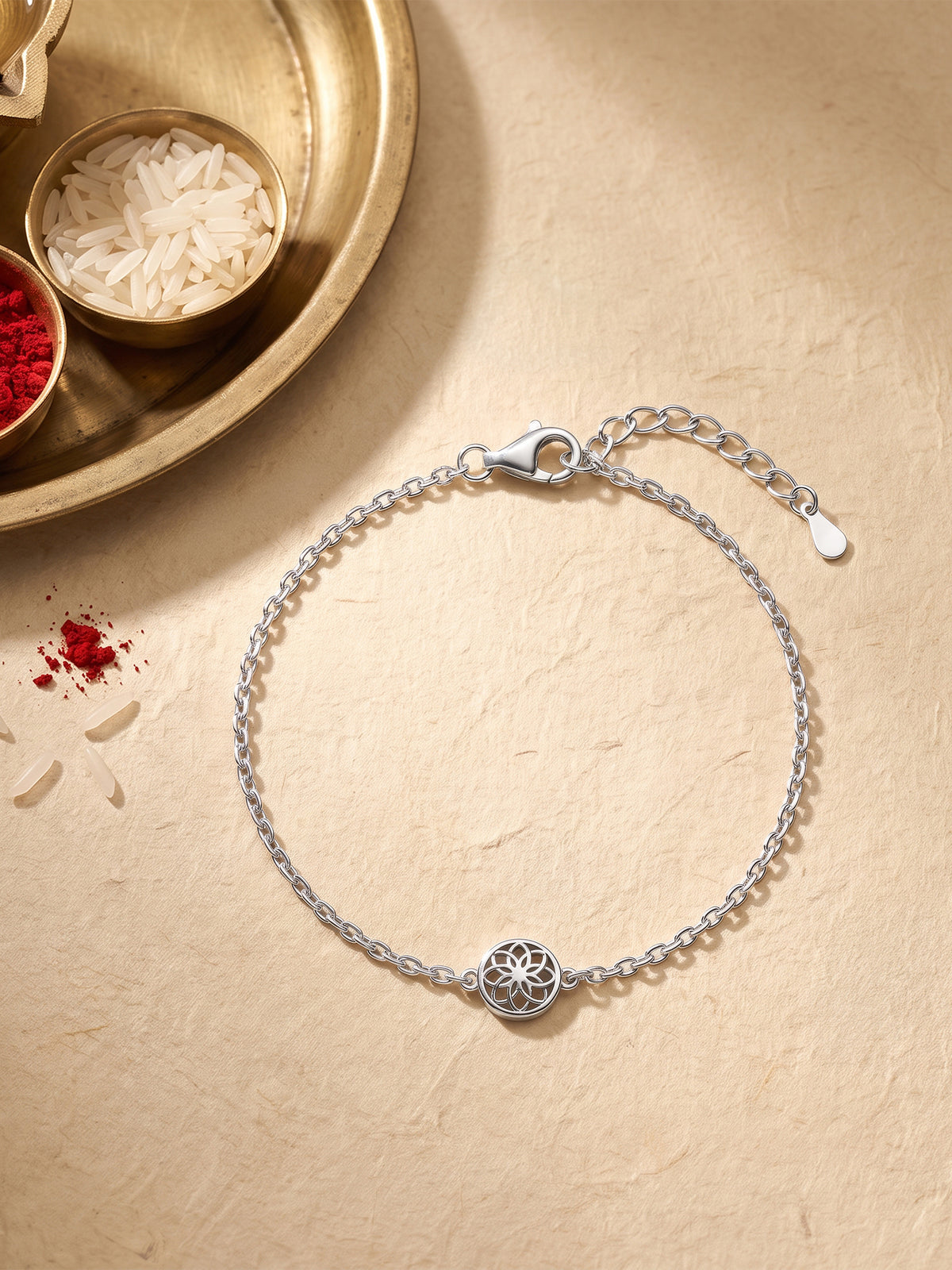 Silver Sphere Floral Bracelet Rakhi