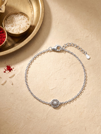 Silver Sphere Floral Bracelet Rakhi