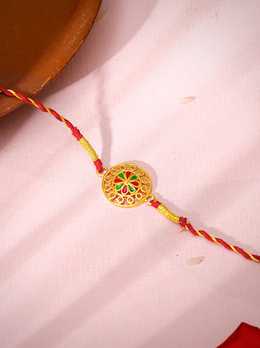 Golden Floral Circle Rakhi