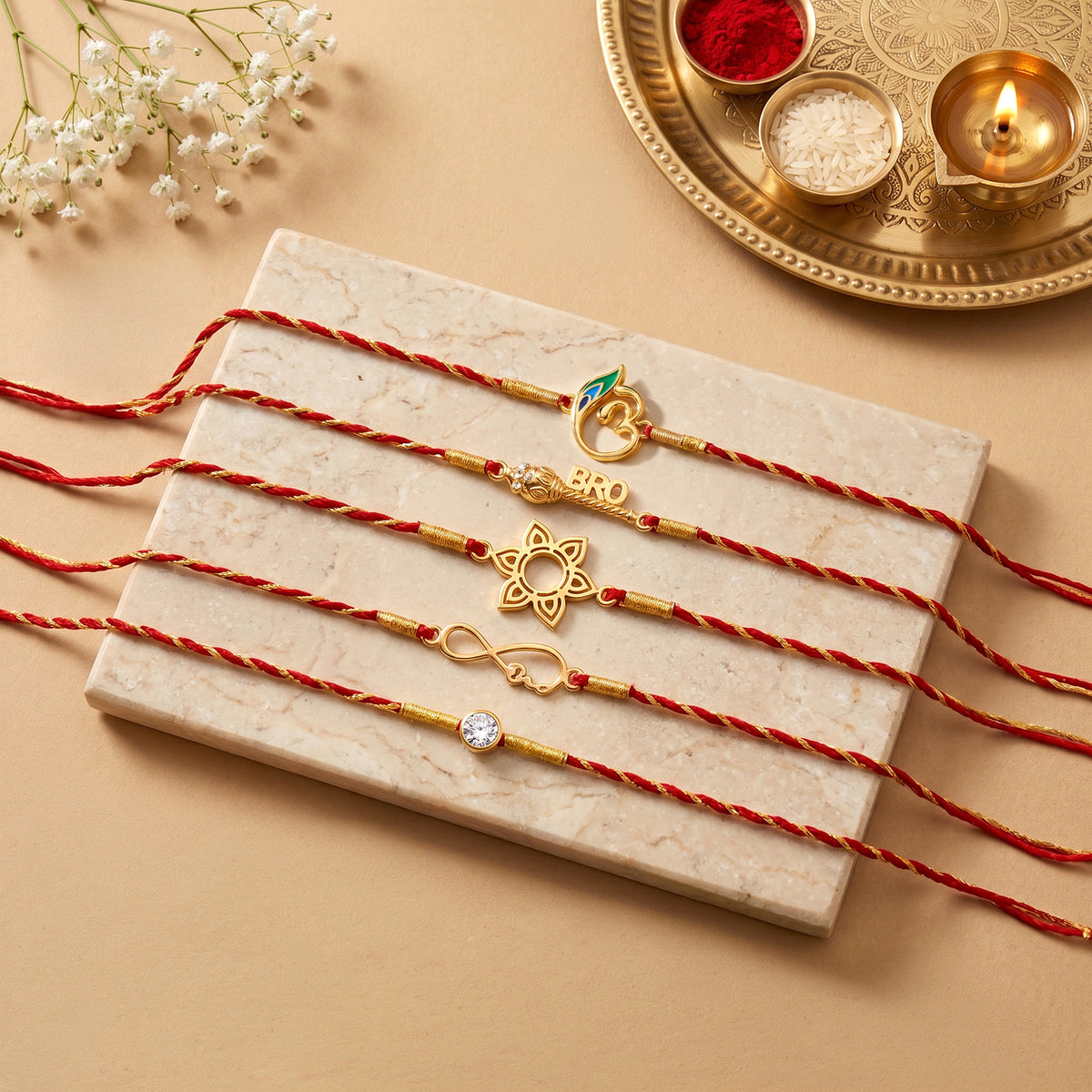 Golden Mangal Rakhi Combo (Set of 5)