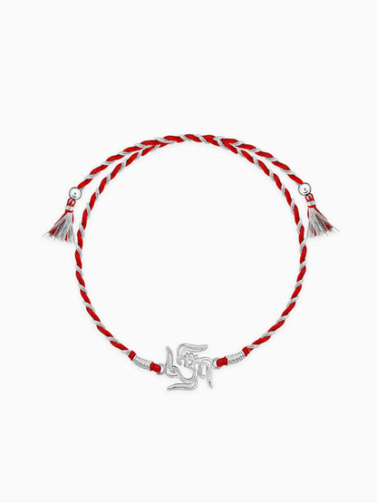 Silver Om and Swastik Rakhi