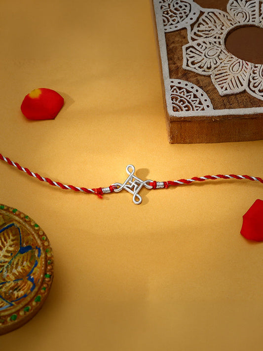Silver Minimal Swastika Rakhi