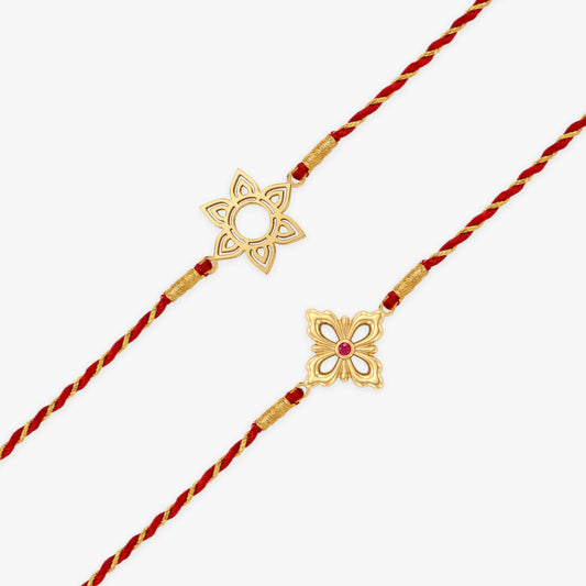 Golden Starry Floral Rakhi Combo (Set of 2)
