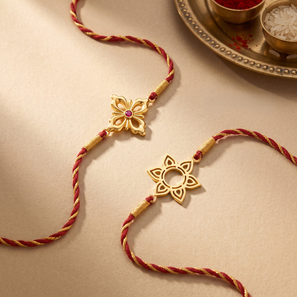 Golden Starry Floral Rakhi Combo (Set of 2)