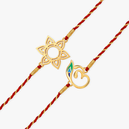 Golden Flower Omkara Rakhi Combo (Set of 2)
