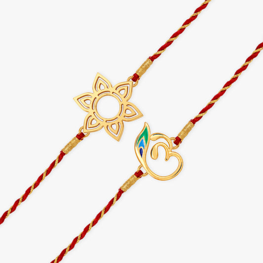 Golden Flower Omkara Rakhi Combo (Set of 2)