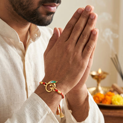Golden Flower Omkara Rakhi Combo (Set of 2)