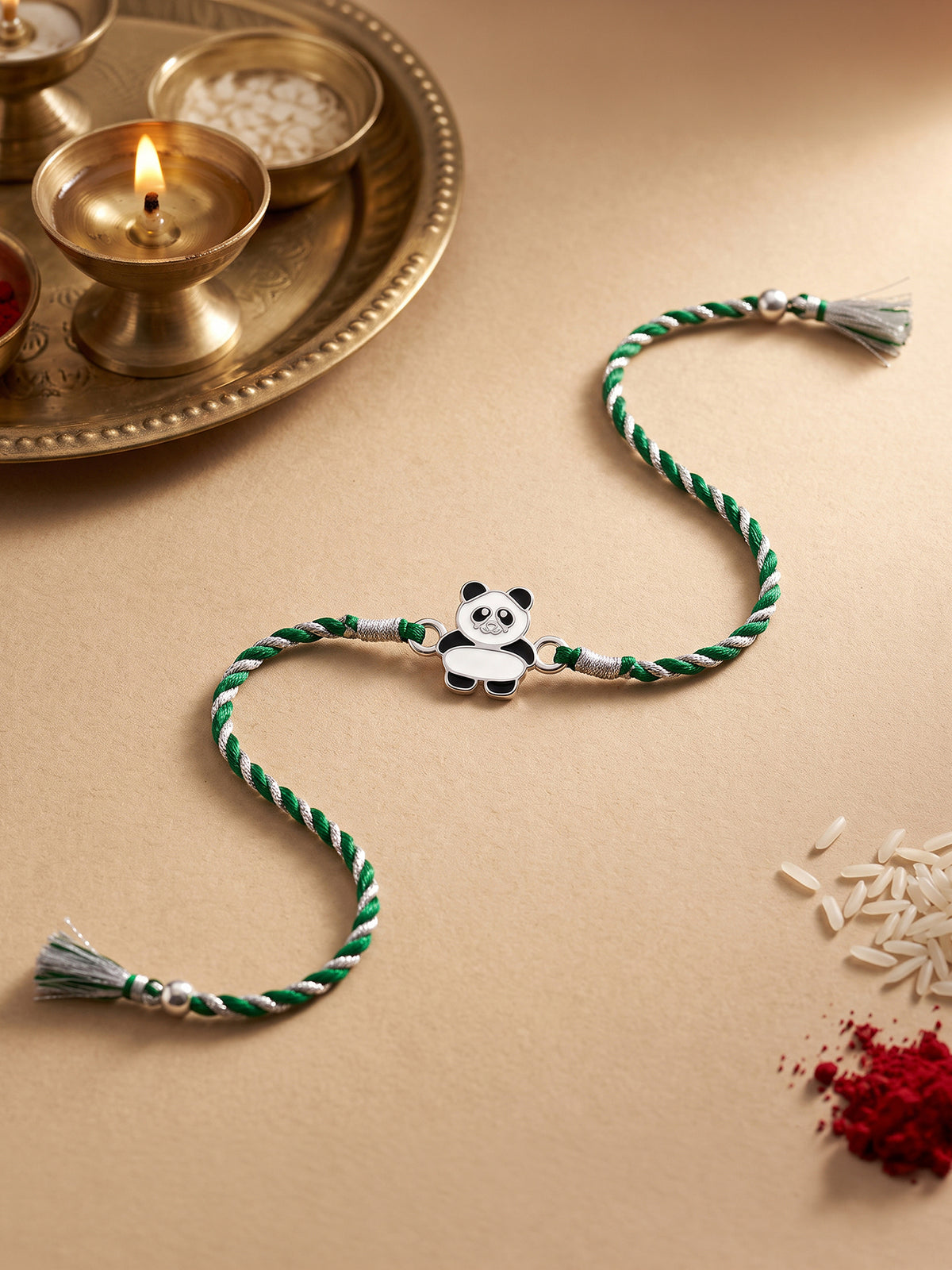 Silver Cute Panda Rakhi for Kids