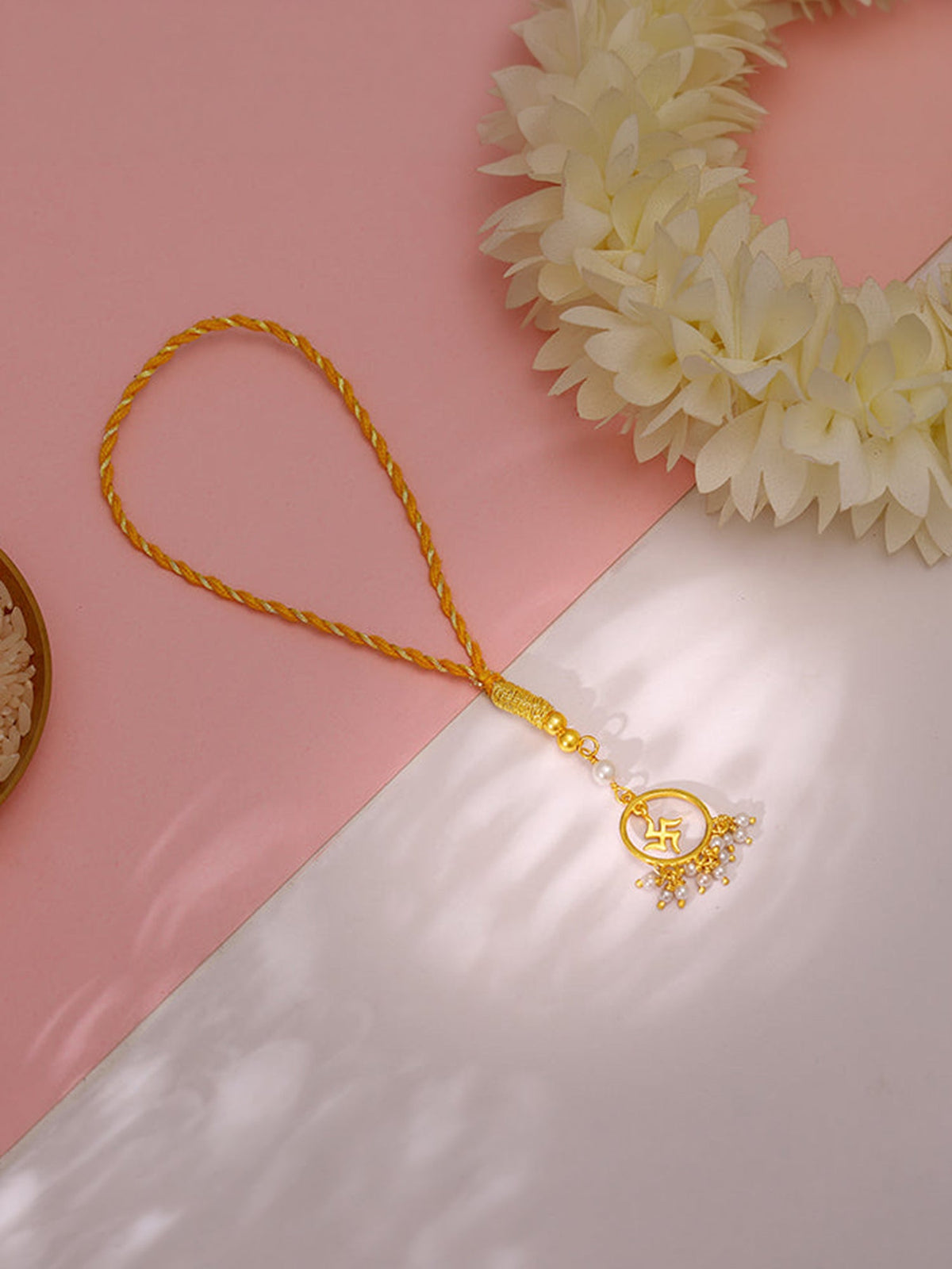 Golden Circular Swastik Lumba Rakhi