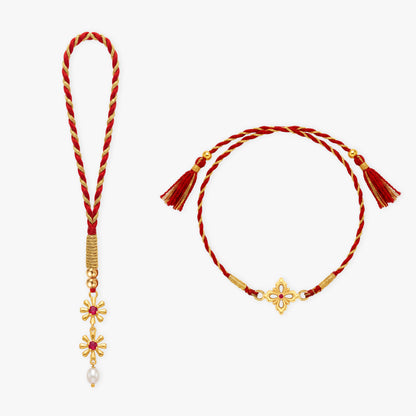 Golden Dhrivan Bhaiya Bhabhi Rakhi Combo (Set of 2)