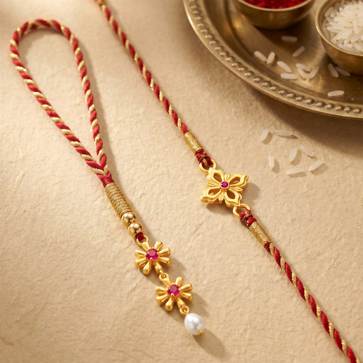 Golden Dhrivan Bhaiya Bhabhi Rakhi Combo (Set of 2)