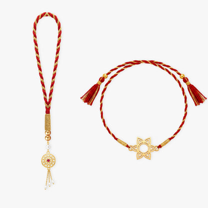 Golden Rishan Bhaiya Bhabhi Rakhi Combo (Set of 2)
