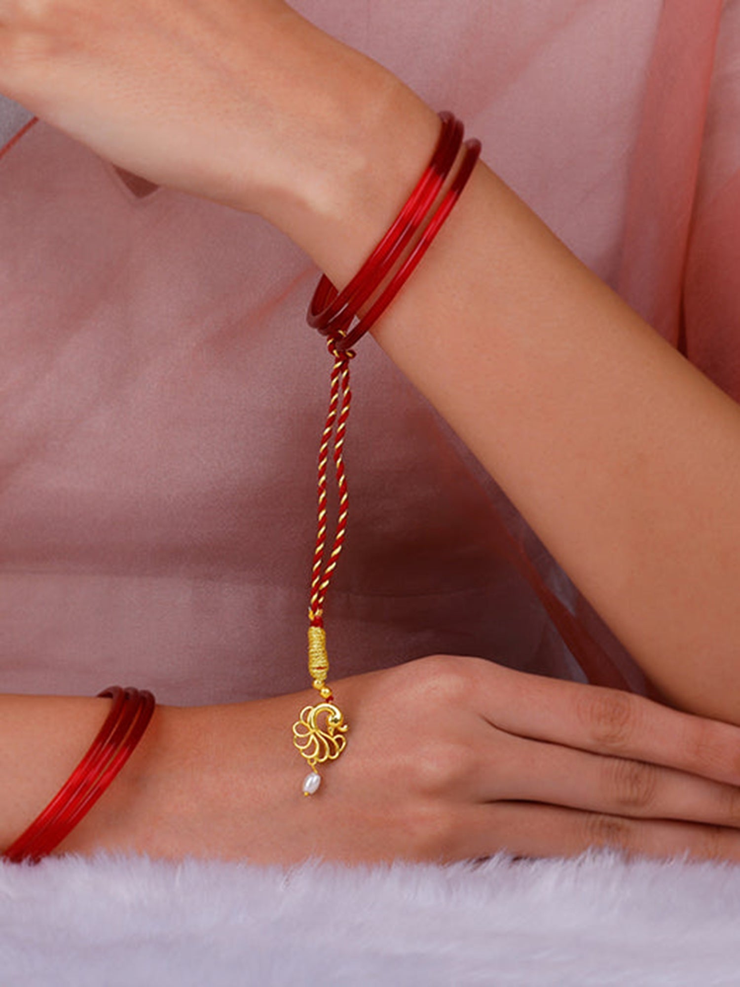 Golden Pearl Peacock Lumba Rakhi