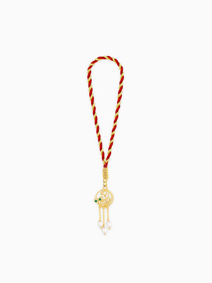 Golden Dangling Pearls Peacock Lumba Rakhi