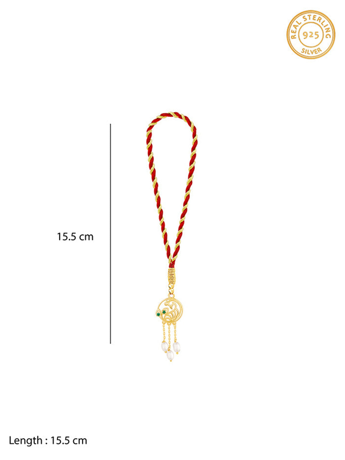 Golden Dangling Pearls Peacock Lumba Rakhi