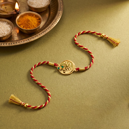 Golden Royal Peacock Rakhi