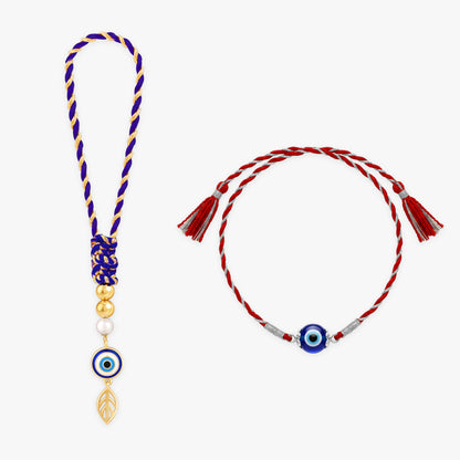 Silver & Golden Evil Eye Bhaiya Bhabhi Rakhi Combo (Set of 2)