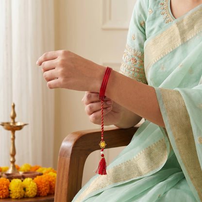 Golden Nairik Bhaiya Bhabhi Rakhi Combo (Set of 2)