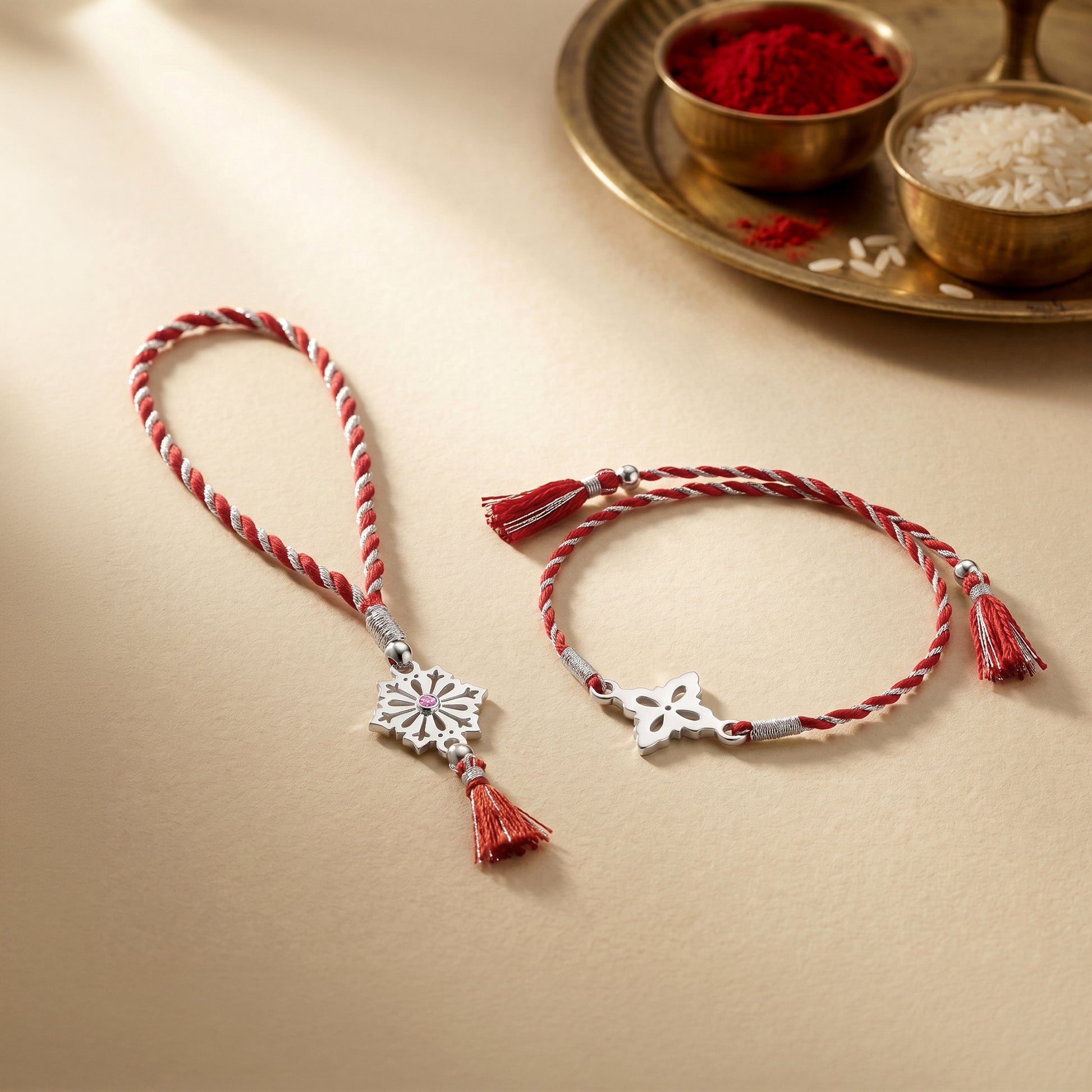 Silver Aarunya Bhaiya Bhabhi Rakhi Combo (Set of 2)