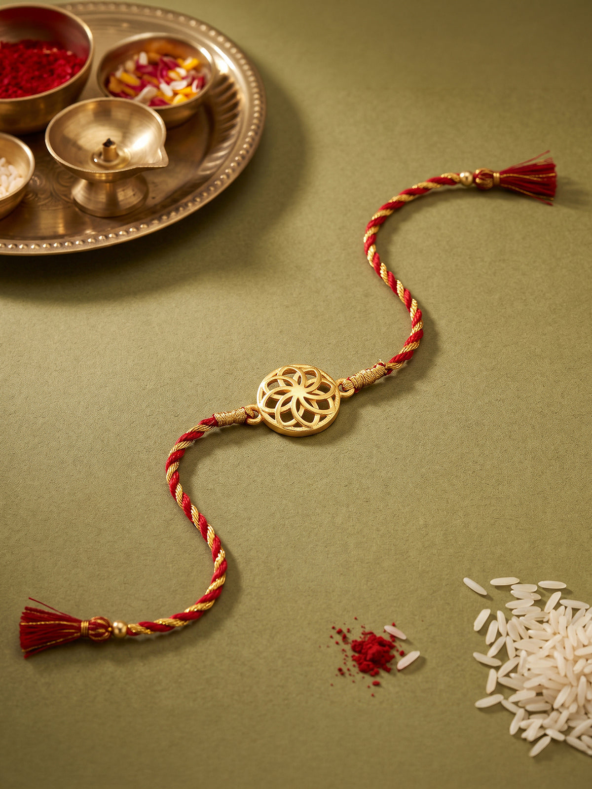 Golden Floral Twists Rakhi