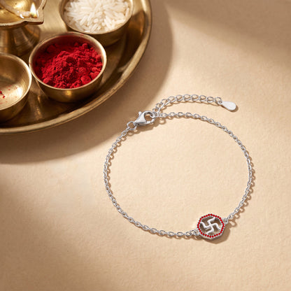 Silver Vintage Swastik Bracelet Rakhi