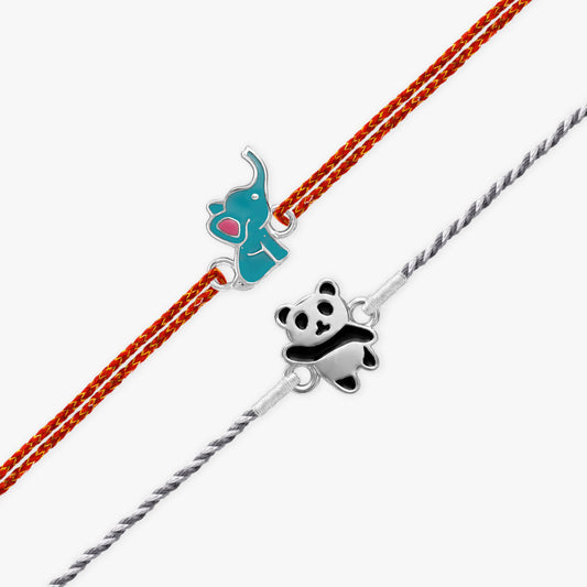 Silver Elephant & Panda Kids Rakhi Combo (Set of 2)