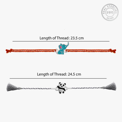 Silver Elephant & Panda Kids Rakhi Combo (Set of 2)