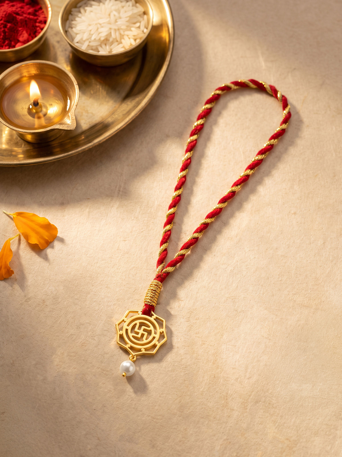 Golden Divya Swastik Lumba Rakhi