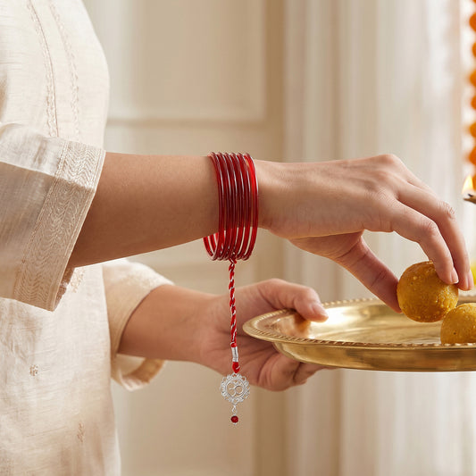 Silver Kairav Bhaiya Bhabhi Rakhi Combo (Set of 2)