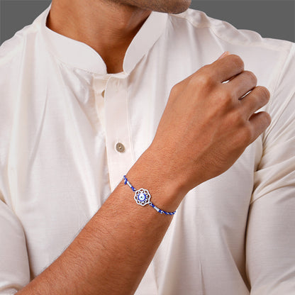 Silver Floral Evil Eye Rakhi