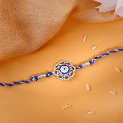 Silver Floral Evil Eye Rakhi
