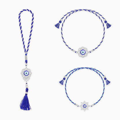 Silver Nazariya Bhaiya Bhabhi Rakhi Combo (set of 3)