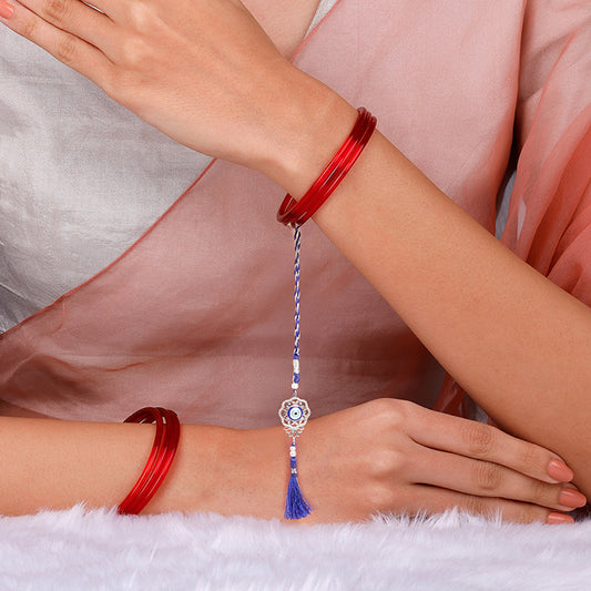 Silver Nazariya Bhaiya Bhabhi Rakhi Combo (set of 3)